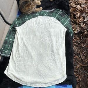 NWT Sable Sky Christmas Southern Cowboy Santa Green Plaid Tee 3/4 Sleeves Y’All